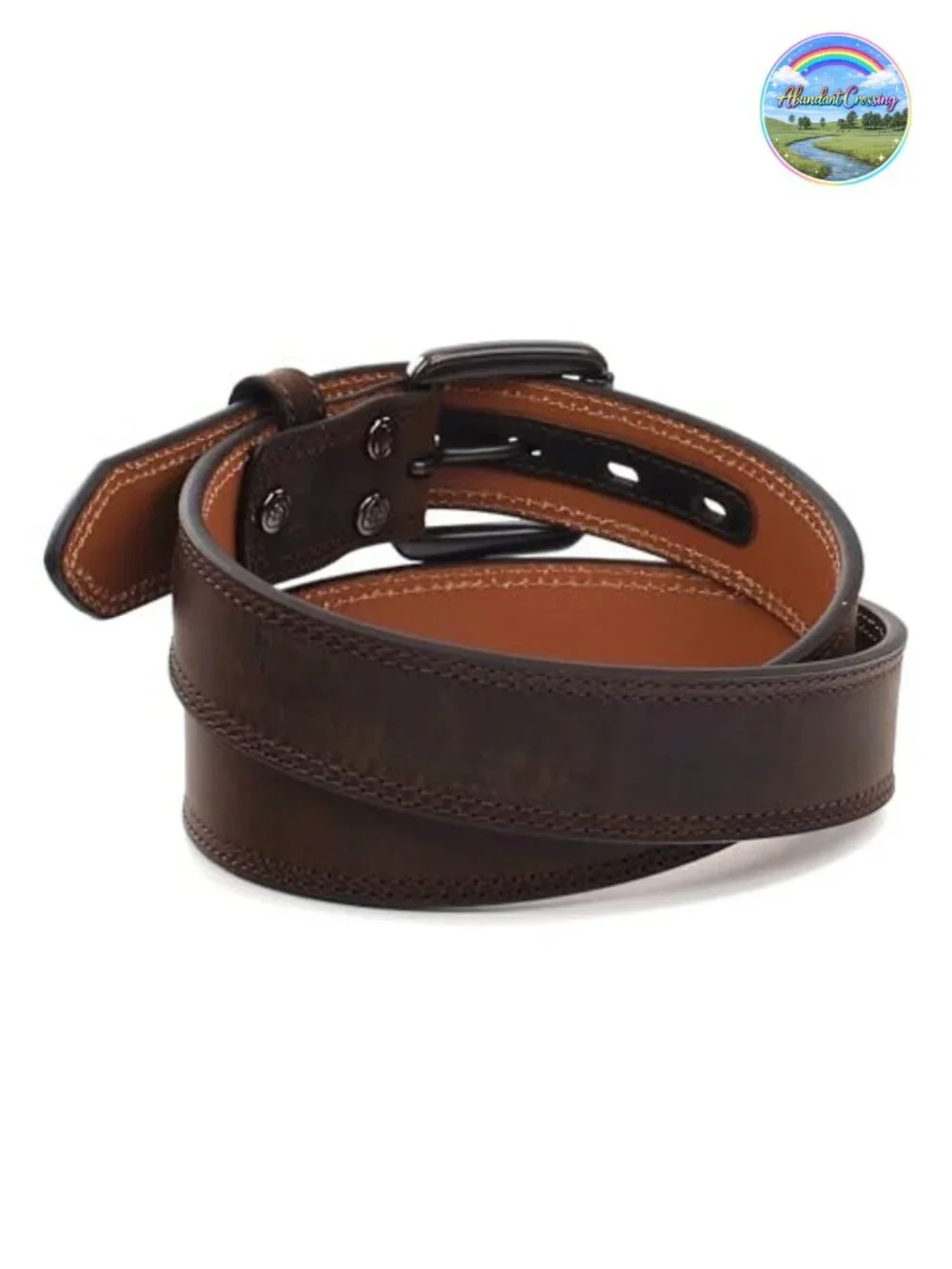 Genuine Leather Western Belt Double Row Stitching Roller Buckle